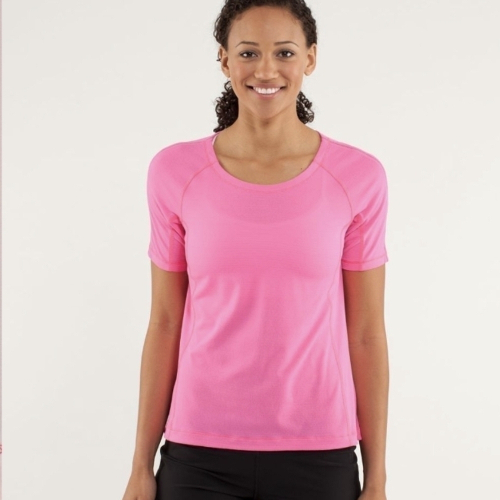 Lululemon 12 Silver Lining SS Shirt Pinkelicious Parfait Pink Silverescent EUC!